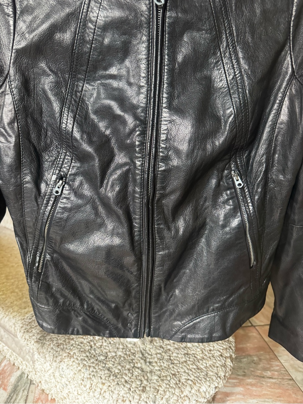 G-Star Black Leather Bomber Jacket with Zip Pockets